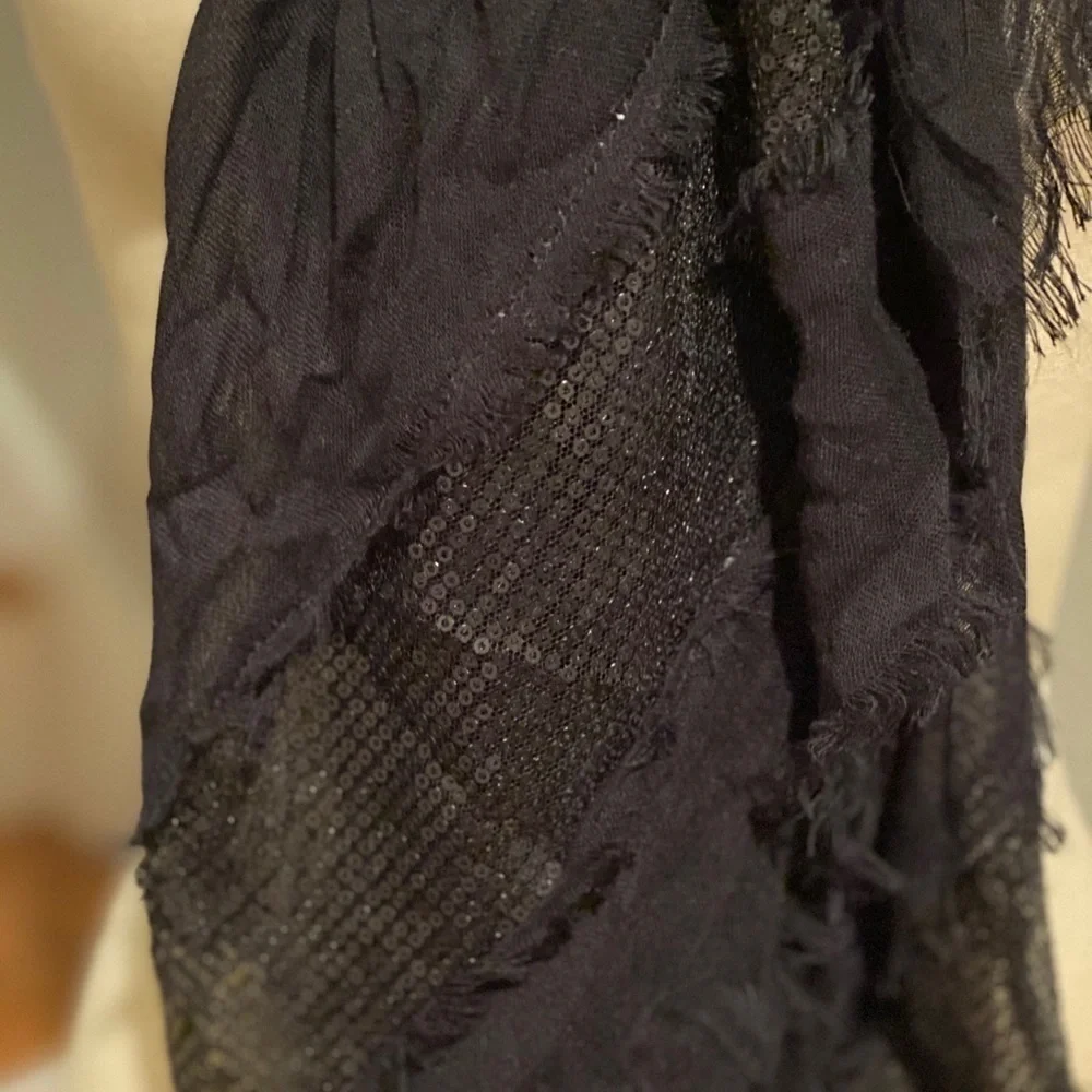 Michael Stars Black Gauzy Sequined Panel Scarf​​​​​​​​​
